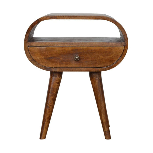 21" Brown Solid Wood Oval One Drawer Nightstand