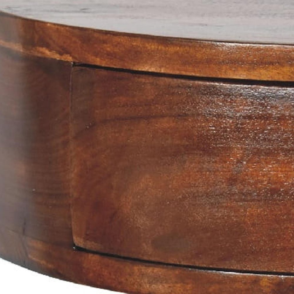 16" Brown Solid Wood One Drawer Round Floating Nightstand