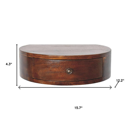 16" Brown Solid Wood One Drawer Round Floating Nightstand