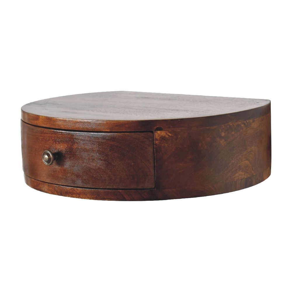 16" Brown Solid Wood One Drawer Round Floating Nightstand