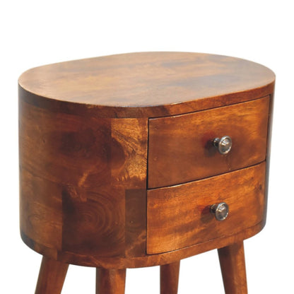 20" Brown Solid Wood Oval Distressed Two Drawer Nightstand