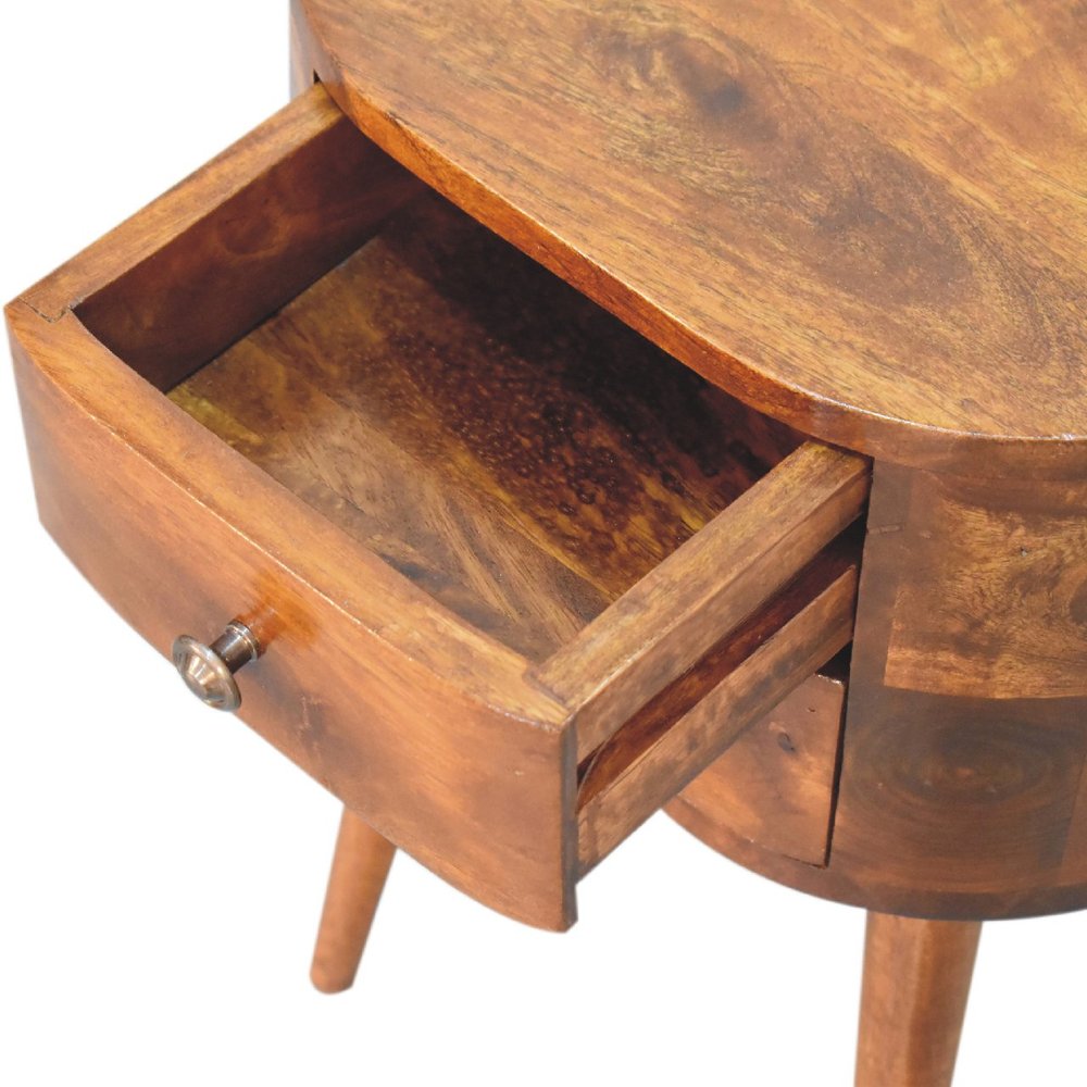 20" Brown Solid Wood Oval Distressed Two Drawer Nightstand