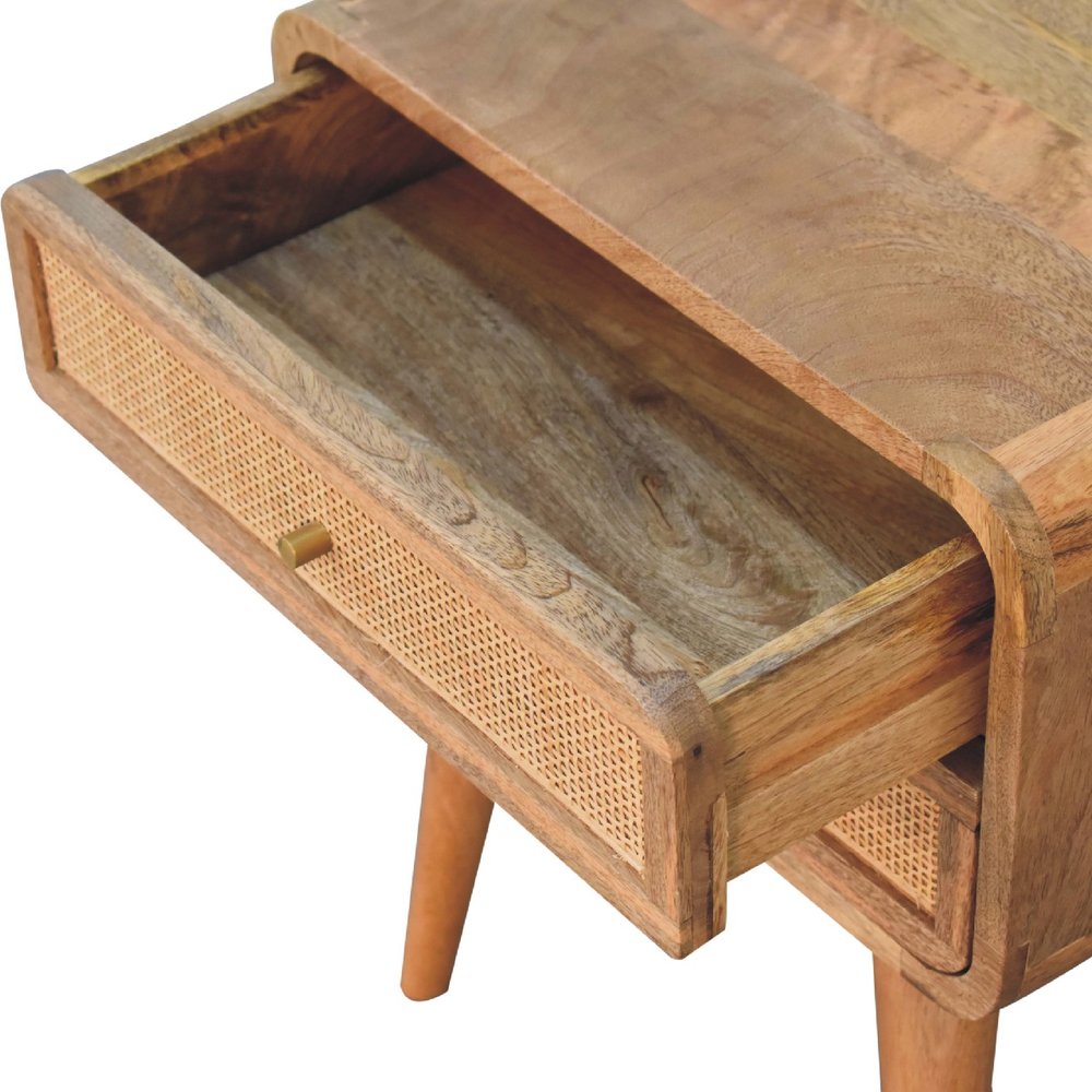 22" Oak Solid Wood And Cane Rattan Two Drawer Nightstand