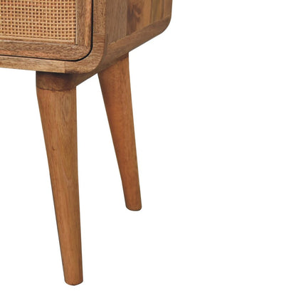 22" Oak Solid Wood And Cane Rattan Two Drawer Nightstand