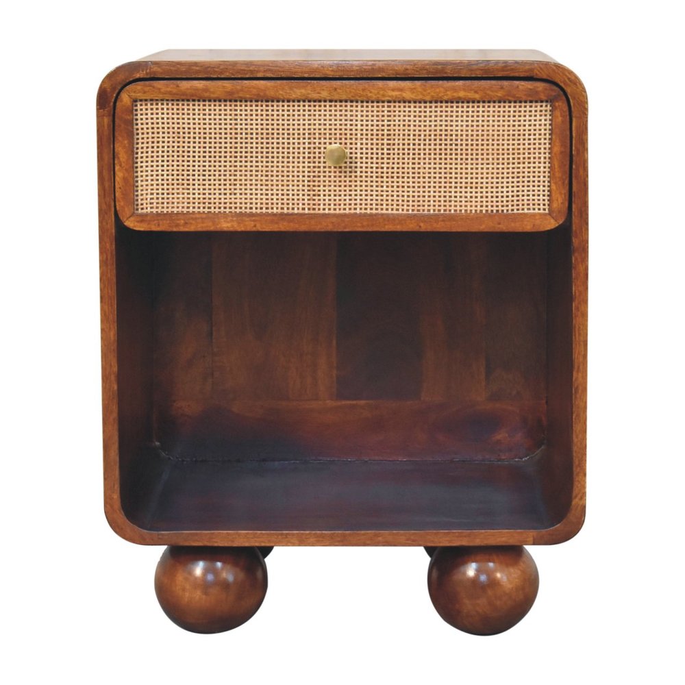 21" Chestnut Solid Wood Cane Rattan One Drawer Nightstand