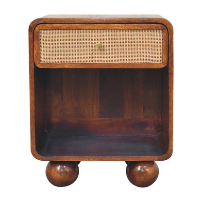 21" Chestnut Solid Wood Cane Rattan One Drawer Nightstand