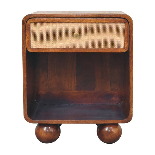 21" Chestnut Solid Wood Cane Rattan One Drawer Nightstand