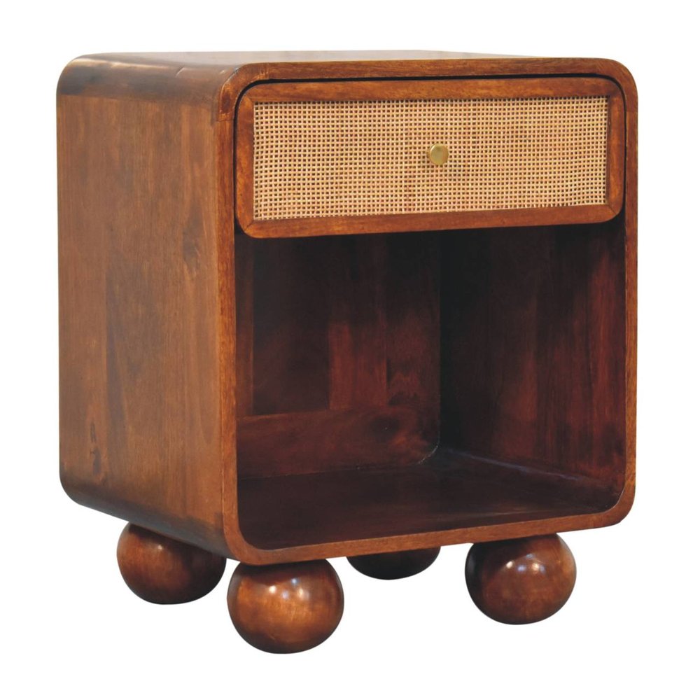 21" Chestnut Solid Wood Cane Rattan One Drawer Nightstand