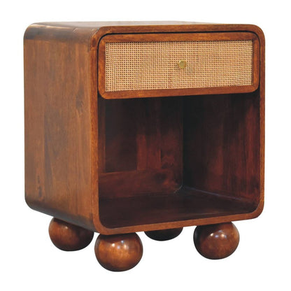 21" Chestnut Solid Wood Cane Rattan One Drawer Nightstand