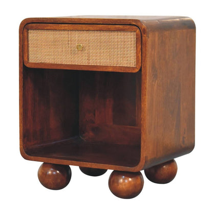 21" Chestnut Solid Wood Cane Rattan One Drawer Nightstand
