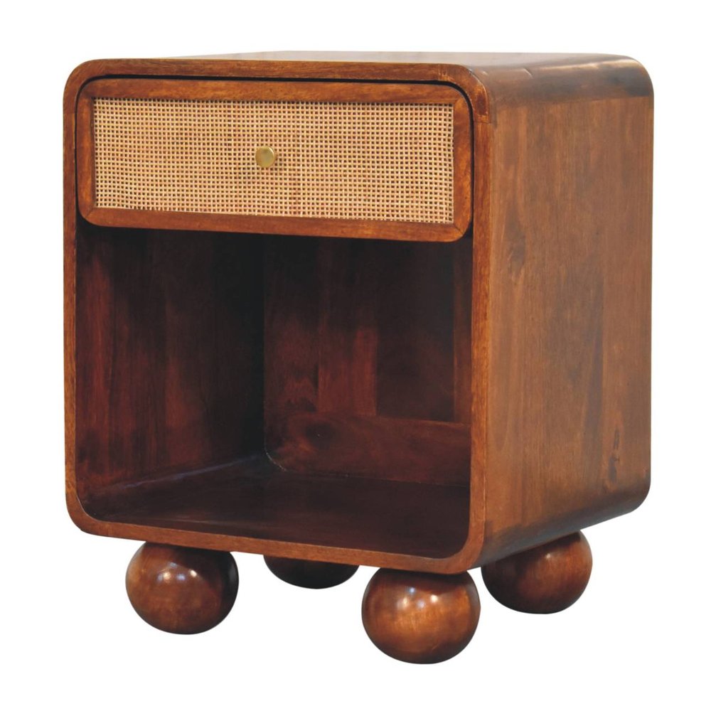21" Chestnut Solid Wood Cane Rattan One Drawer Nightstand