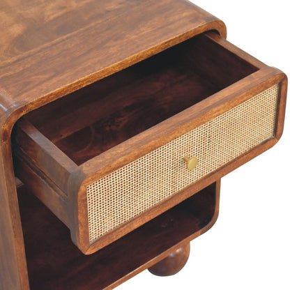 21" Chestnut Solid Wood Cane Rattan One Drawer Nightstand