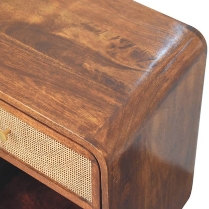 21" Chestnut Solid Wood Cane Rattan One Drawer Nightstand