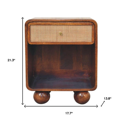 21" Chestnut Solid Wood Cane Rattan One Drawer Nightstand