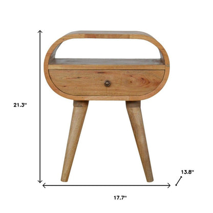 21" Natural Solid Wood Oval One Drawer Nightstand