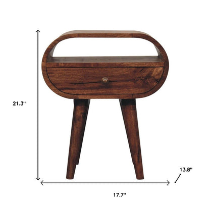 21" Brown Solid Wood Oval One Drawer Nightstand