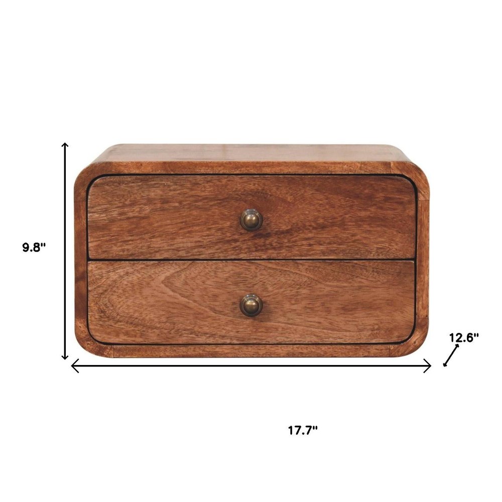 18" Brown Solid Wood Two Drawer Floating Nightstand