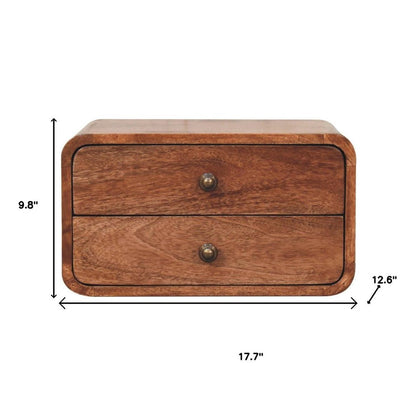 18" Brown Solid Wood Two Drawer Floating Nightstand