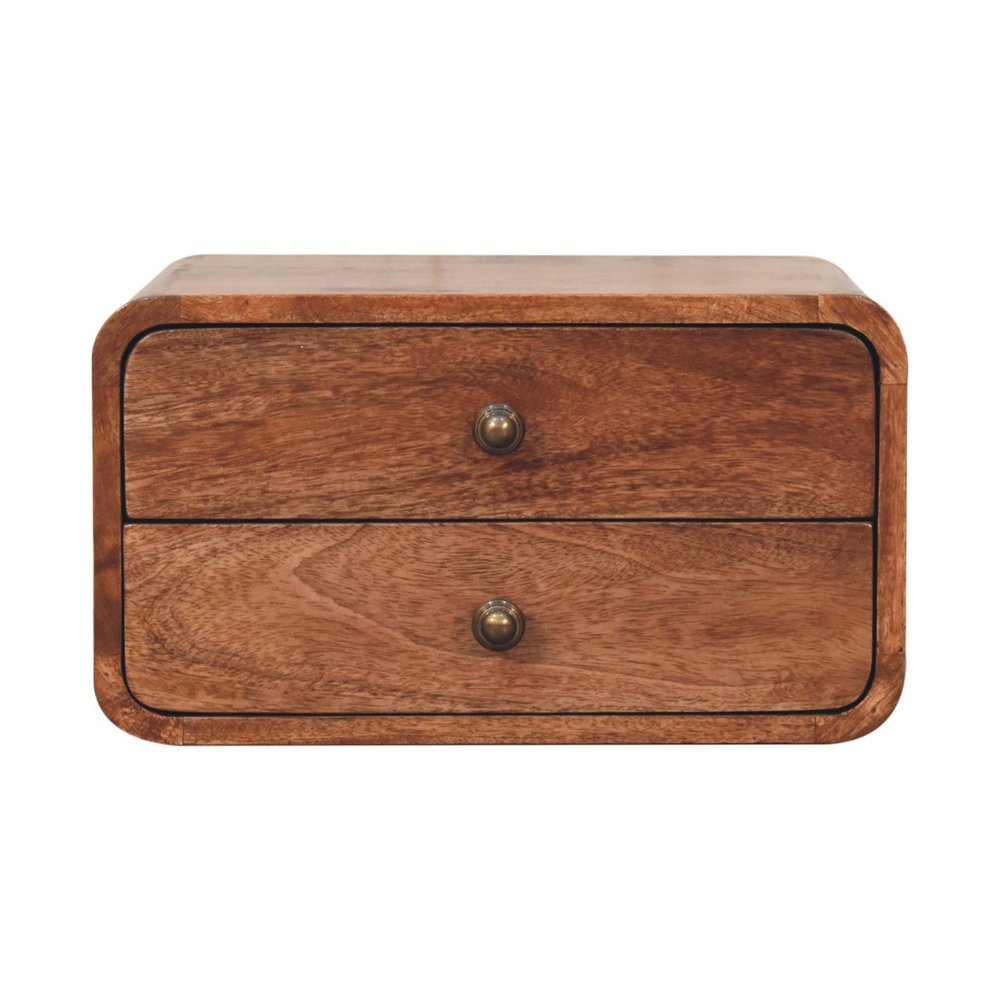 18" Brown Solid Wood Two Drawer Floating Nightstand