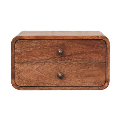 18" Brown Solid Wood Two Drawer Floating Nightstand