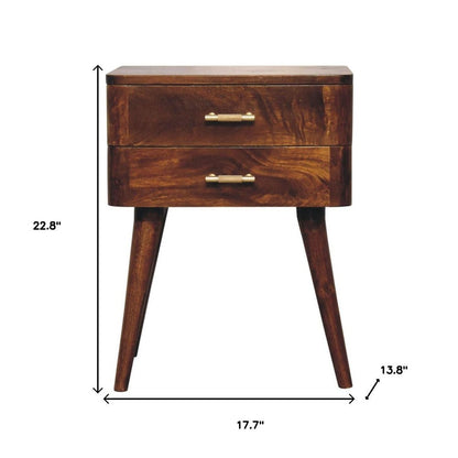 23" Chestnut Solid Wood Two Drawer Nightstand
