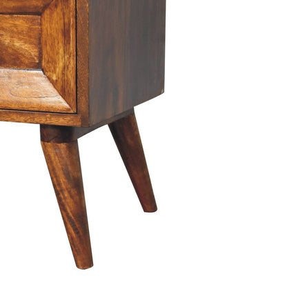 24" Chestnut Solid Wood Square Carved Geometric Two Drawer Nightstand