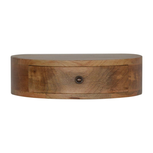 16" Brown Solid Wood Round One Drawer Floating Nightstand