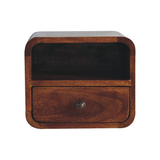 12" Brown Solid Wood Square One Drawer Floating Nightstand