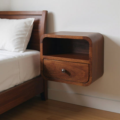12" Brown Solid Wood Square One Drawer Floating Nightstand