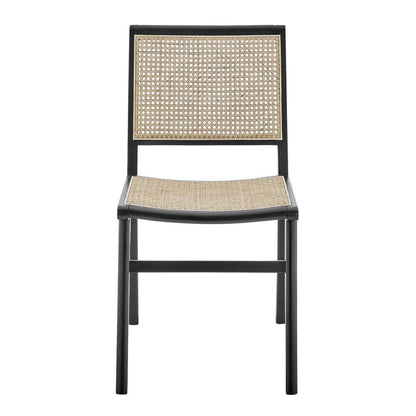 Natural and Black Solid Wood and Cane Partially Open Back Dining Side Chair