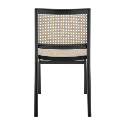 Natural and Black Solid Wood and Cane Partially Open Back Dining Side Chair