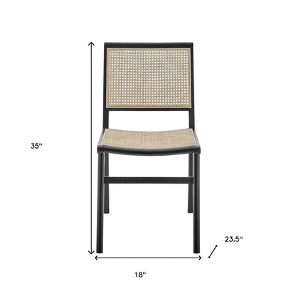 Natural and Black Solid Wood and Cane Partially Open Back Dining Side Chair