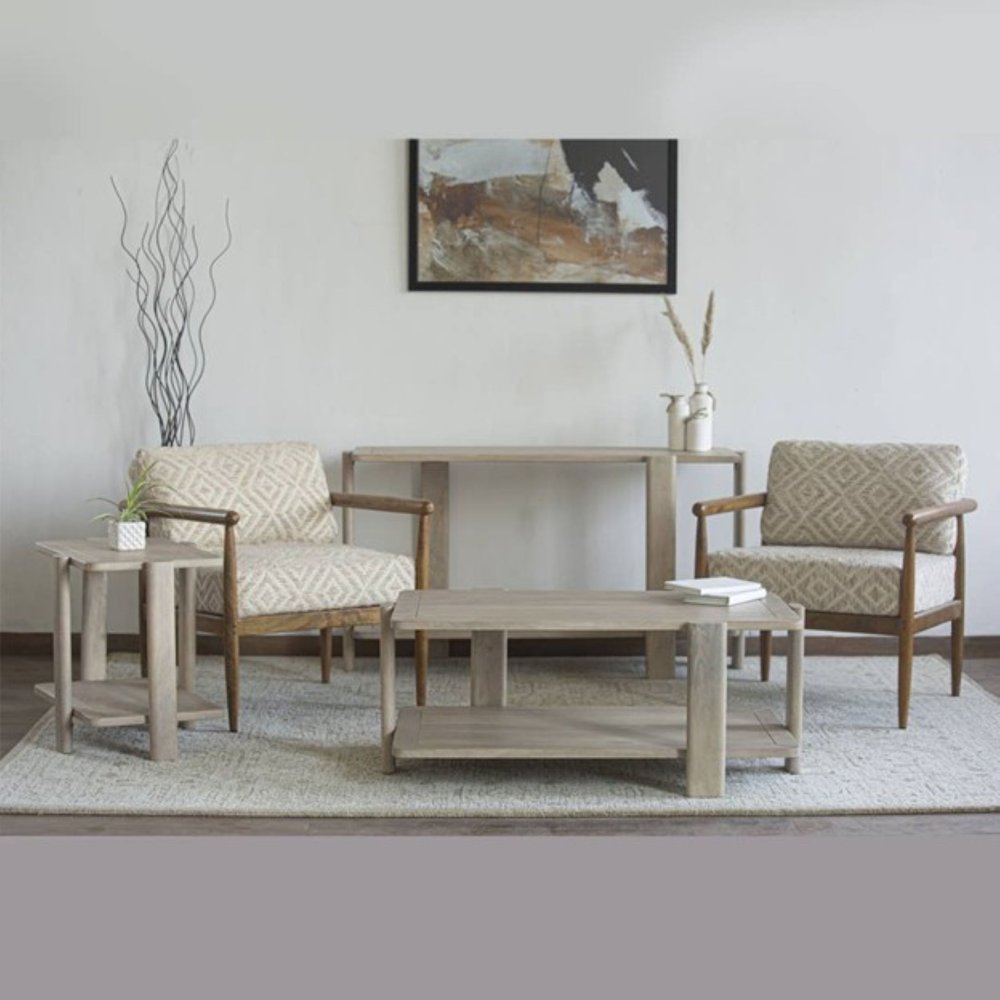 22" Natural Distressed Solid Wood End Table With Shelf