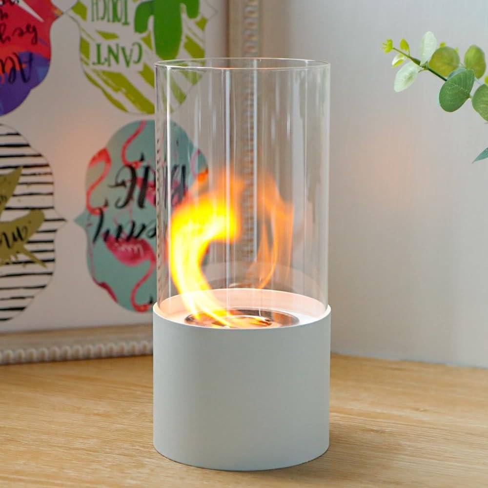 5" White Glass Free Standing Ethanol Fireplace