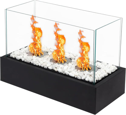18" Black And Clear Stainless Steel And Glass Bioethanol Portable Tabletop Firepit