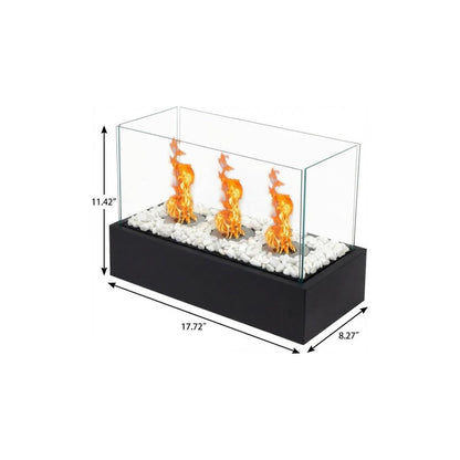 18" Black And Clear Stainless Steel And Glass Bioethanol Portable Tabletop Firepit