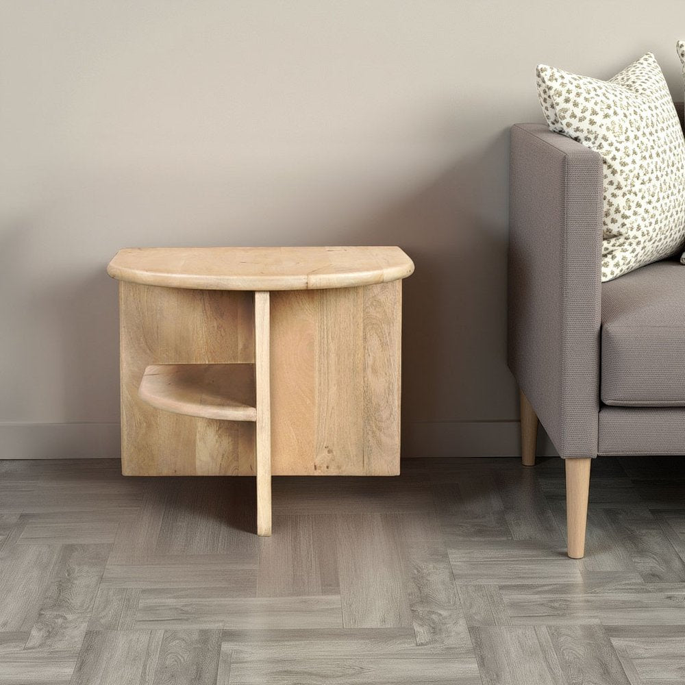 22" Natural Solid Wood Block End Table With Shelf