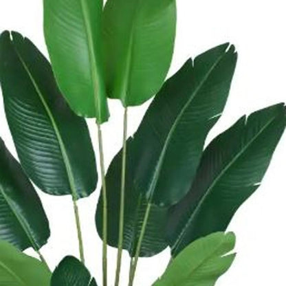 7" Green Artificial Banana Leaf In Cylindrical Black Cement Pot
