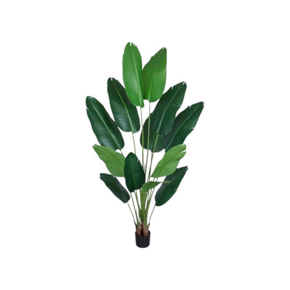 7" Green Artificial Banana Leaf In Cylindrical Black Cement Pot