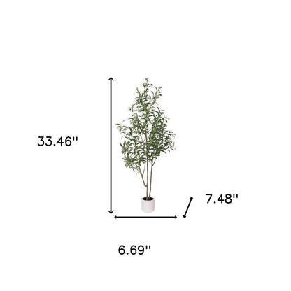 63" Green Artificial Olive Tree In Cylindrical White Cement Pot