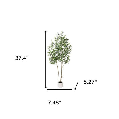 71" Green Artificial Olive Tree In Cylindrical White Cement Pot