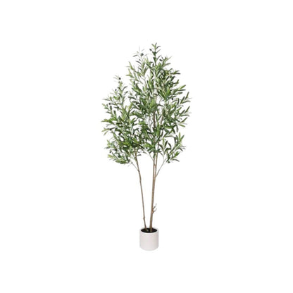 71" Green Artificial Olive Tree In Cylindrical White Cement Pot