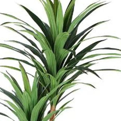 7" Green Artificial Yucca In Cylindrical Black Cement Pot
