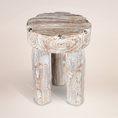 19" White Distressed Solid Wood Round End Table