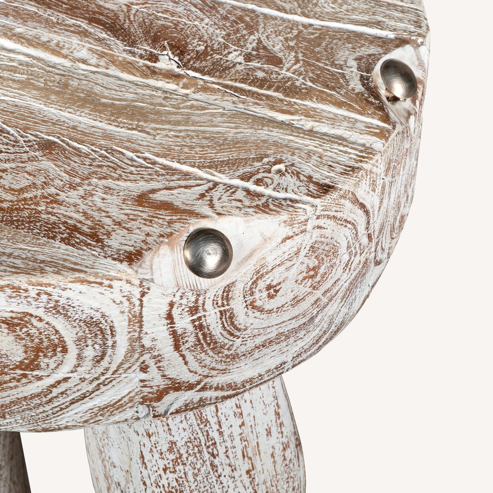 19" White Distressed Solid Wood Round End Table