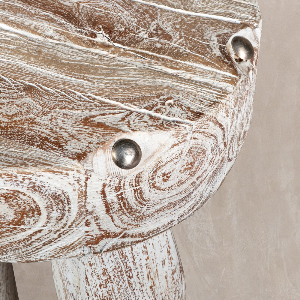 19" White Distressed Solid Wood Round End Table