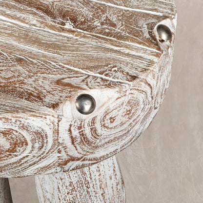19" White Distressed Solid Wood Round End Table