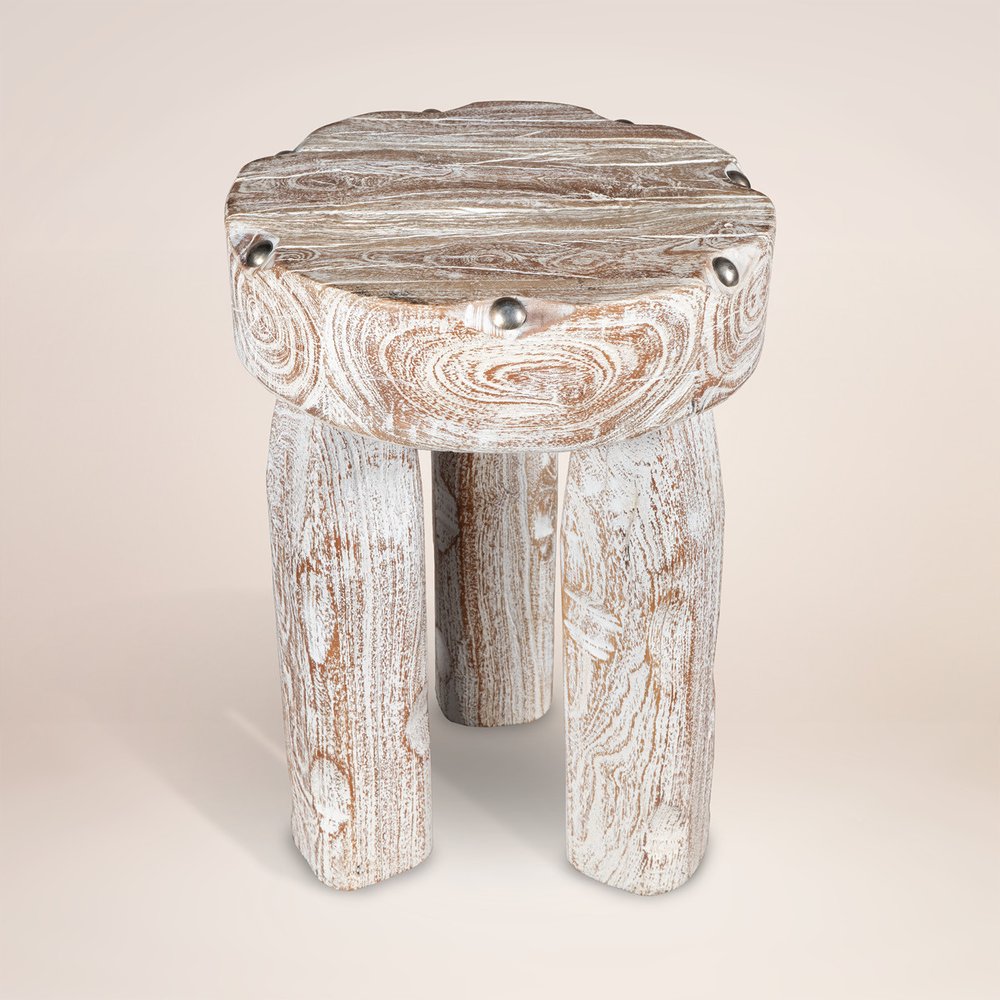 19" White Distressed Solid Wood Round End Table
