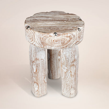 19" White Distressed Solid Wood Round End Table