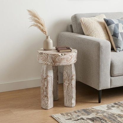 19" White Distressed Solid Wood Round End Table